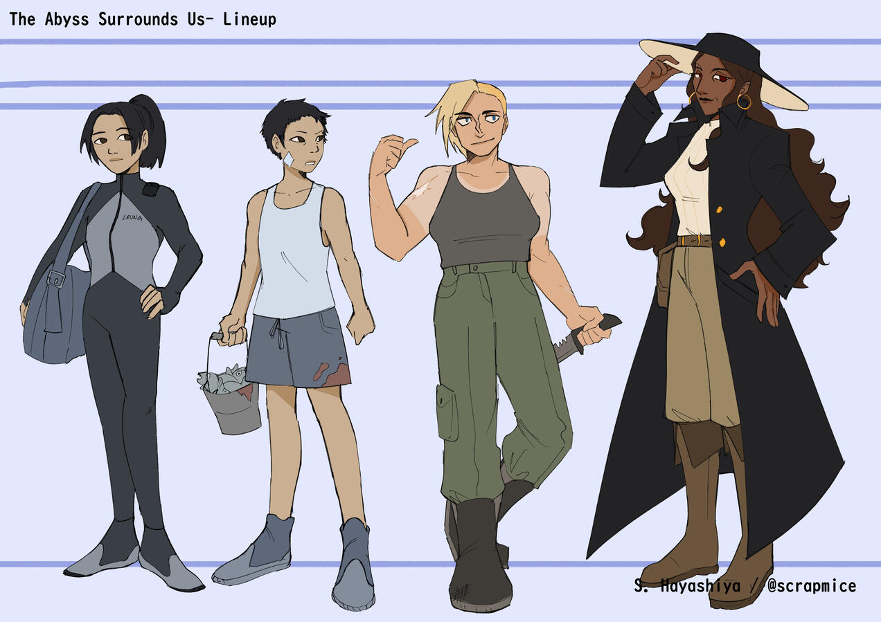 Character designs for "The Abyss Surrounds Us" by Emily Skrutskie