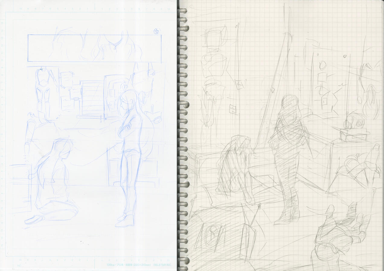 Page 6 initial pencil + sketch for adjusted final